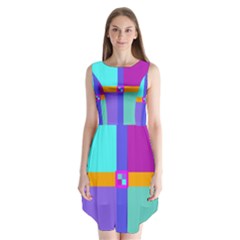 Right Angle Squares Stripes Cross Colored Sleeveless Chiffon Dress   by EDDArt