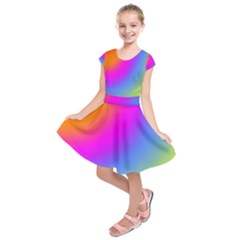 Radial Gradients Red Orange Pink Blue Green Kids  Short Sleeve Dress by EDDArt