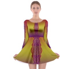 Flower Of Life Vintage Gold Ornaments Red Purple Olive Long Sleeve Skater Dress by EDDArt