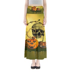 Halloween, Funny Pumpkins And Skull With Spider Maxi Skirts by FantasyWorld7
