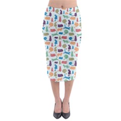 Blue Colorful Cats Silhouettes Pattern Midi Pencil Skirt by Contest580383