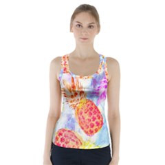 Colorful Pineapples Over A Blue Background Racer Back Sports Top by DanaeStudio