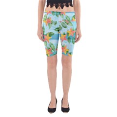 Tropical Starfruit Pattern Yoga Cropped Leggings by DanaeStudio
