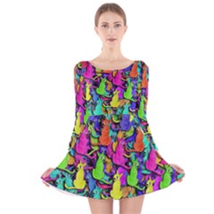 Colorful Cats Long Sleeve Velvet Skater Dress by Valentinaart