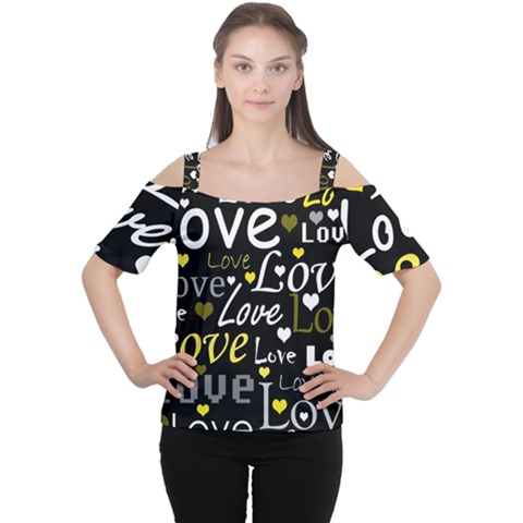 Yellow Love Pattern Women s Cutout Shoulder Tee by Valentinaart