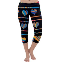 Colorful Harts Pattern Capri Yoga Leggings by Valentinaart