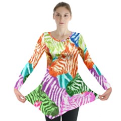 Zebra Colorful Abstract Collage Long Sleeve Tunic  by Amaryn4rt