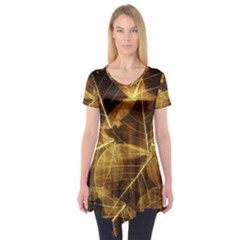 Leaves Autumn Texture Brown Short Sleeve Tunic  by Amaryn4rt