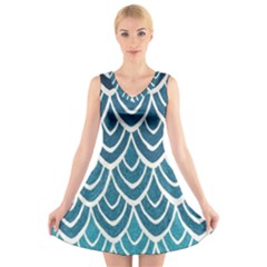 Blue Scale  V-neck Sleeveless Skater Dress by Brittlevirginclothing