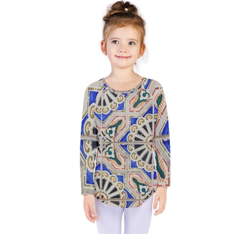 Ceramic Portugal Tiles Wall Kids  Long Sleeve Tee by Amaryn4rt