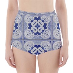Ceramic Portugal Tiles Wall High-waisted Bikini Bottoms by Amaryn4rt