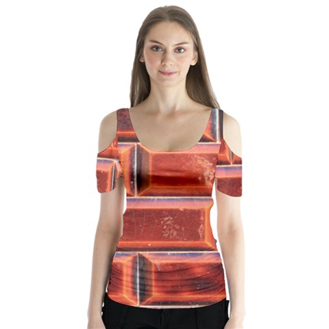 Portugal Ceramic Tiles Wall Butterfly Sleeve Cutout Tee  by Amaryn4rt