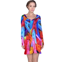 Clothespins Colorful Laundry Jam Pattern Long Sleeve Nightdress by Nexatart