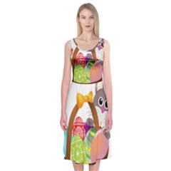 Easter Bunny Eggs Nest Basket Midi Sleeveless Dress by Nexatart