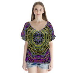 Wonderful Peace Flower Mandala Flutter Sleeve Top by pepitasart