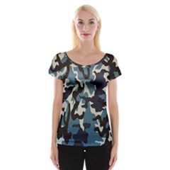 Blue Water Camouflage Women s Cap Sleeve Top by Nexatart