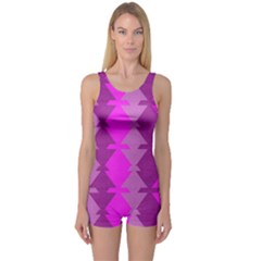 Fabric Textile Design Purple Pink One Piece Boyleg Swimsuit by Nexatart
