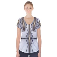 Fractal Fleur Elegance Flower Short Sleeve Front Detail Top by Nexatart