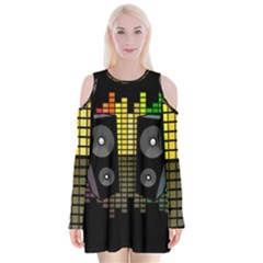 Loudspeakers  Velvet Long Sleeve Shoulder Cutout Dress by Valentinaart