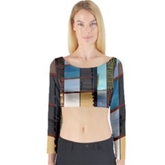 Glass Facade Colorful Architecture Long Sleeve Crop Top by Nexatart