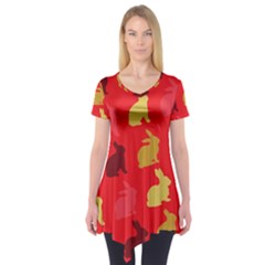 Hare Easter Pattern Animals Short Sleeve Tunic  by Amaryn4rt