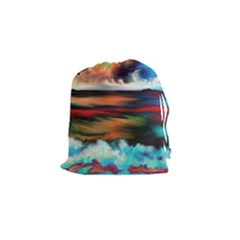 Ocean Waves Birds Colorful Sea Drawstring Pouches (small)  by Amaryn4rt