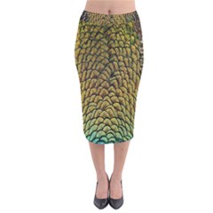 Colorful Iridescent Feather Bird Color Peacock Velvet Midi Pencil Skirt by Amaryn4rt