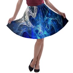 Ghost Fractal Texture Skull Ghostly White Blue Light Abstract A-line Skater Skirt by Simbadda