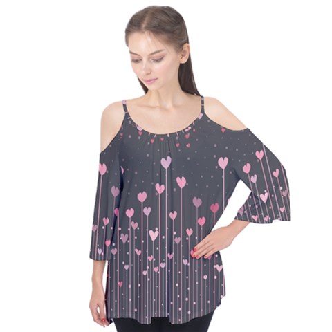 Pink Hearts On Black Background Flutter Tees by TastefulDesigns