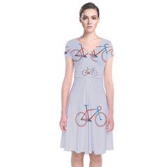 Bicycle Sports Drawing Minimalism Short Sleeve Front Wrap Dress by Simbadda