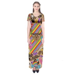 Background Images Colorful Bright Short Sleeve Maxi Dress by Simbadda