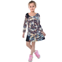 Science Fiction Background Fantasy Kids  Long Sleeve Velvet Dress by Simbadda