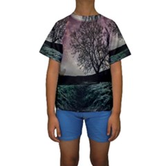 Sky Landscape Nature Clouds Kids  Short Sleeve Swimwear by Simbadda