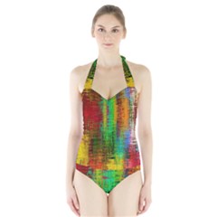 Color Abstract Background Textures Halter Swimsuit by Simbadda