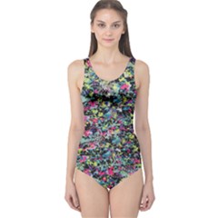 Neon Floral Print Silver Spandex One Piece Swimsuit by Simbadda