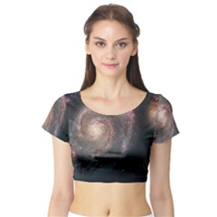 Whirlpool Galaxy And Companion Short Sleeve Crop Top (tight Fit) by SpaceShop