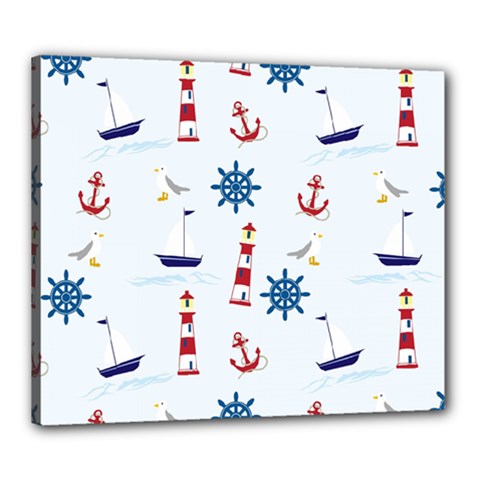 Seaside Nautical Themed Pattern Seamless Wallpaper Background Canvas 24  X 20  by Simbadda