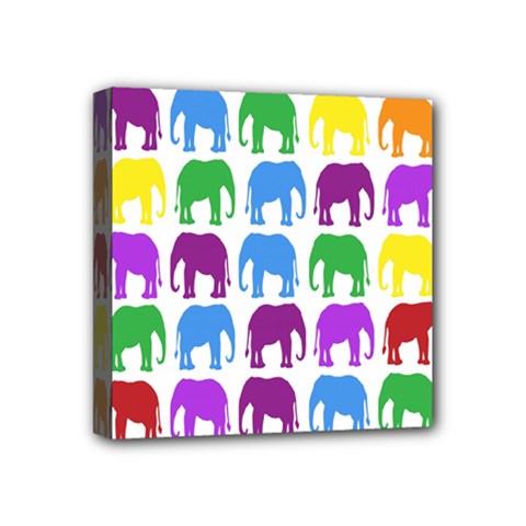 Rainbow Colors Bright Colorful Elephants Wallpaper Background Mini Canvas 4  X 4  by Simbadda