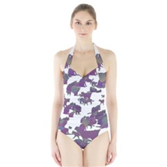 Many Cats Silhouettes Texture Halter Swimsuit by Amaryn4rt