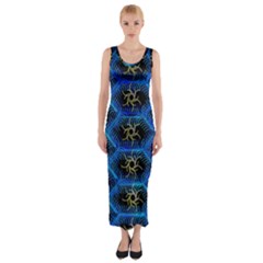 Blue Bee Hive Pattern Fitted Maxi Dress by Amaryn4rt
