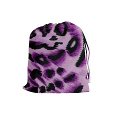 Background Fabric Animal Motifs Lilac Drawstring Pouches (large)  by Amaryn4rt