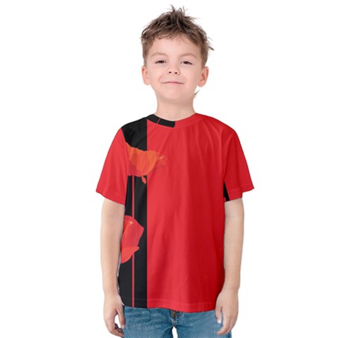 Flower Floral Red Back Sakura Kids  Cotton Tee by Mariart