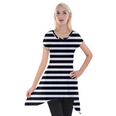 Horizontal Stripes Black Short Sleeve Side Drop Tunic by Mariart