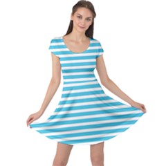 Horizontal Stripes Blue Cap Sleeve Dresses by Mariart