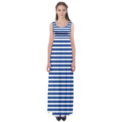 Horizontal Stripes Dark Blue Empire Waist Maxi Dress by Mariart