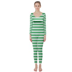 Horizontal Stripes Green Long Sleeve Catsuit by Mariart