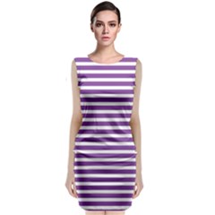Horizontal Stripes Purple Sleeveless Velvet Midi Dress by Mariart