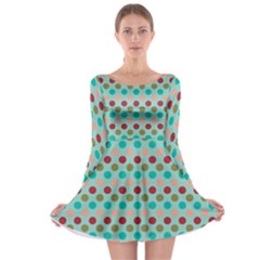 Large Colored Polka Dots Line Circle Long Sleeve Skater Dress by Mariart
