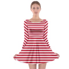 Horizontal Stripes Red Long Sleeve Skater Dress by Mariart