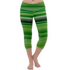 Horizontal Stripes Line Green Capri Yoga Leggings by Mariart